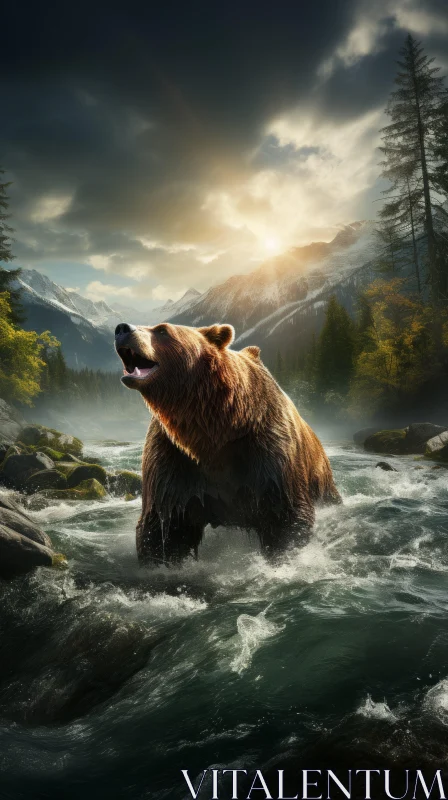 Bear Amidst Nature's Grandeur: A Wildlife Spectacle AI Image