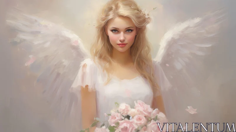 Beautiful Woman with White Wings Painting AI Image