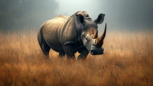 Rhinoceros in Misty Nature