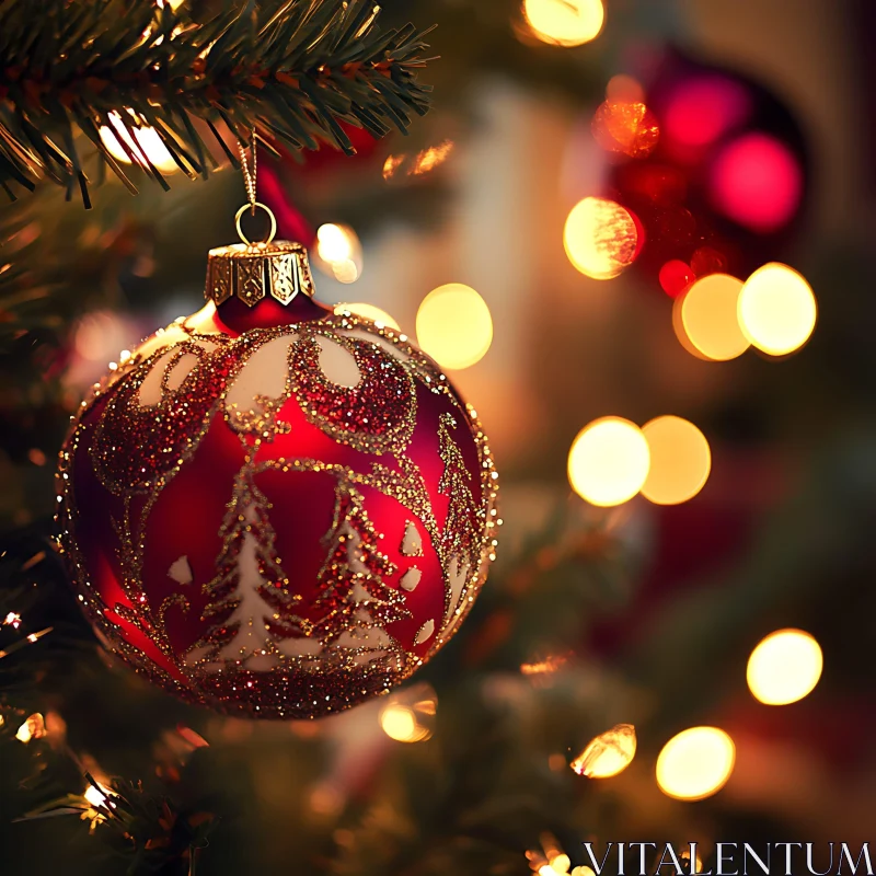 Festive Christmas Tree Ornament Scene AI Image