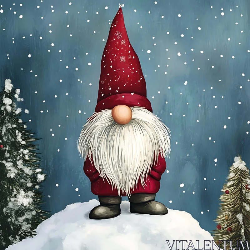 Snowy Holiday Gnome Scene AI Image