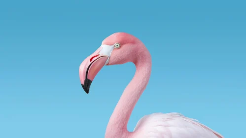 Elegant Pink Flamingo Profile Against Soft Blue Background