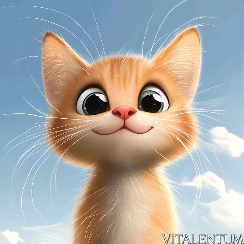 AI ART Cute Orange Kitten Smiling in the Sky