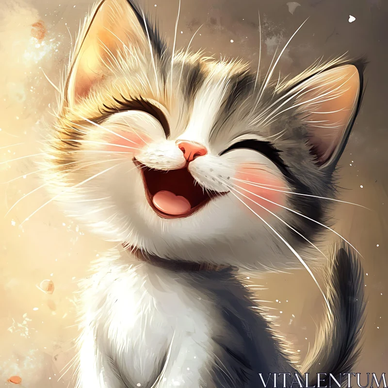 Happy Kitten with Closed Eyes and Pink Nose AI Image