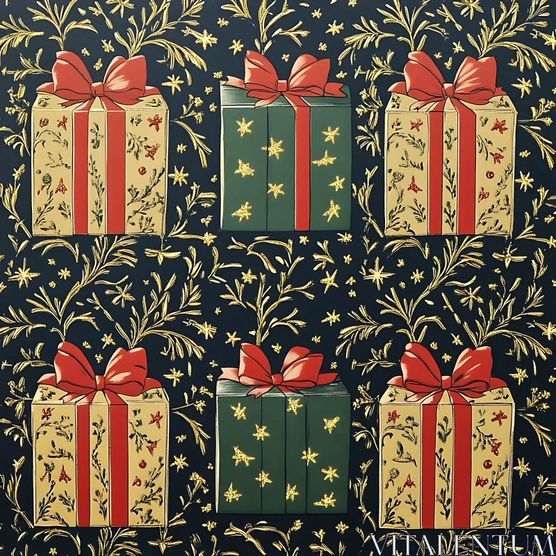 Festive Repeating Gift Wrap Design AI Image