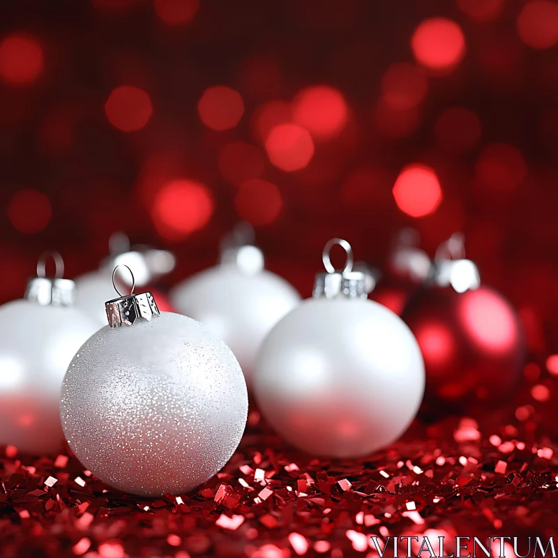 Christmas Baubles with Red Glitter and Bokeh AI Image