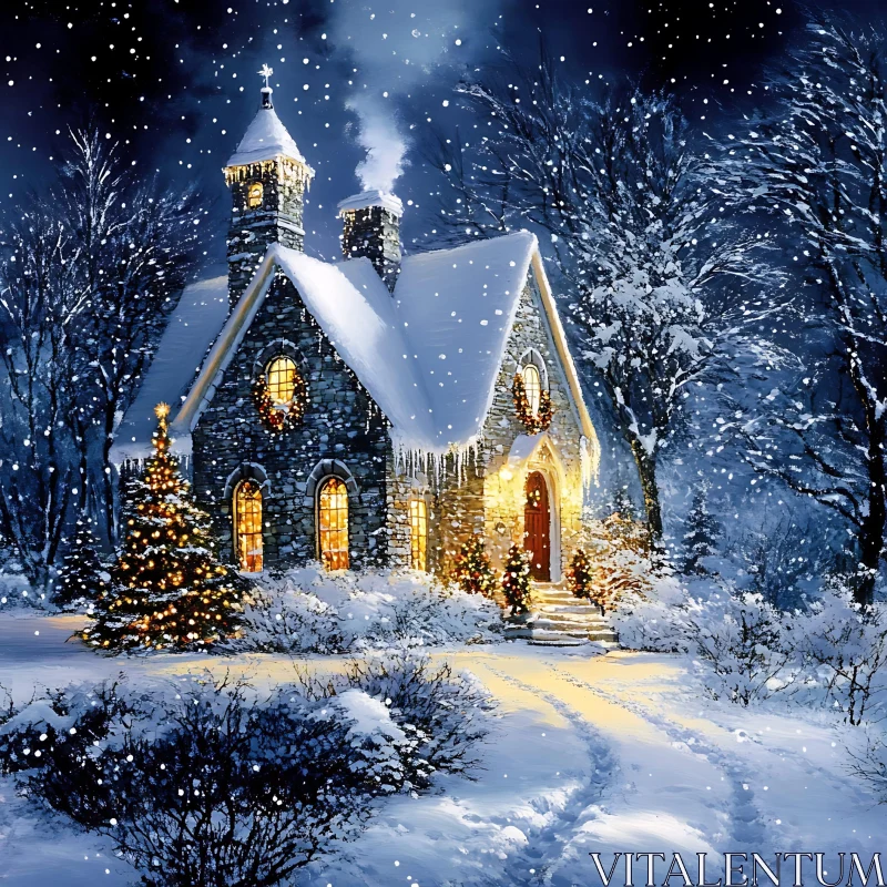 Festive Winter Wonderland House AI Image