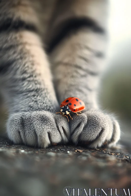 Ladybug Perched on Cat Paws AI Image