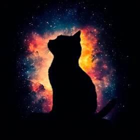 Celestial Cat Silhouette in Space