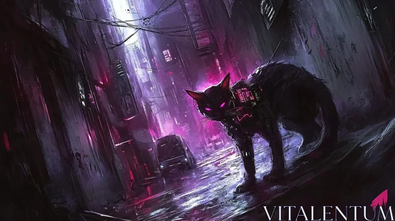 Futuristic Cat in Neon Cityscape AI Image