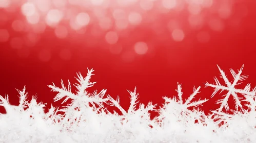 Detailed Snowflakes with Red Bokeh Background