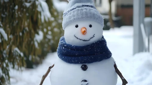 Winter Snowman with Cozy Scarf and Hat