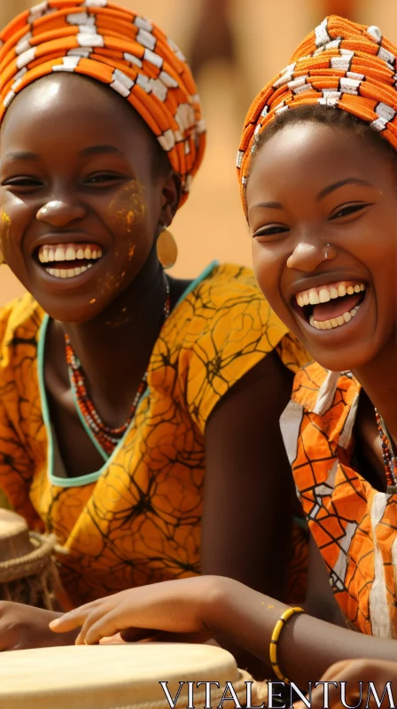 AI ART Joyful Laughter: Two Women Laughing in the Art of the Ivory Coast