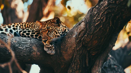 Majestic Leopard Resting on Tree Branch - Wildlife Photography