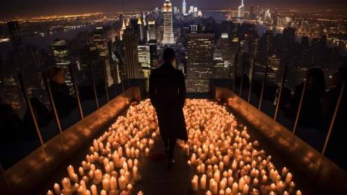 Man Amidst Candles against Cityscape - A Tale of Love and Romance