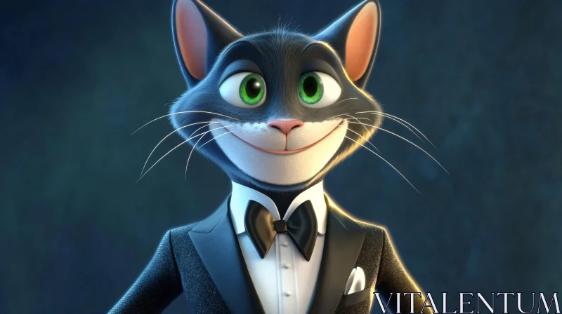 Elegantly Dressed Cartoon Cat AI Image