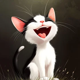 Happy Black and White Kitten Animation