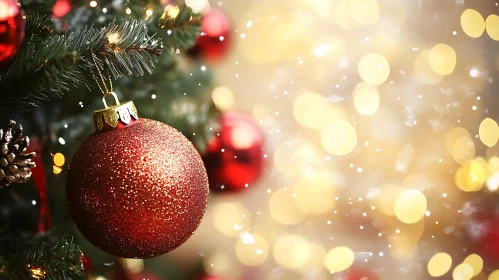 Red Glitter Christmas Bauble Amid Festive Lights