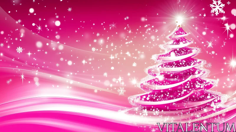 AI ART Festive Pink Digital Christmas Tree