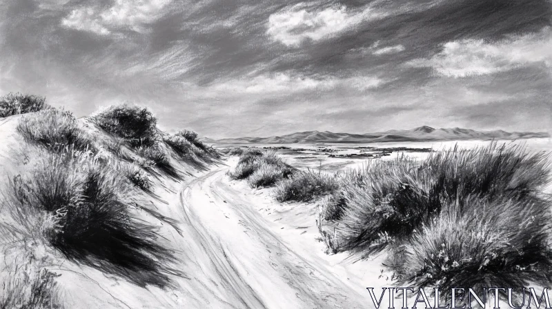 AI ART Serene Desert Landscape in Monochrome