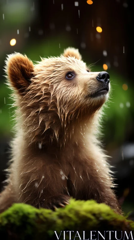 Bear Adventure in the Rain: A Close-Up Look at Wilderness AI Image