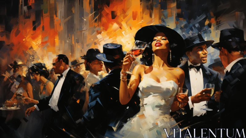 Captivating Noir Comic Art: Oil Painting of a Glamorous Party AI Image