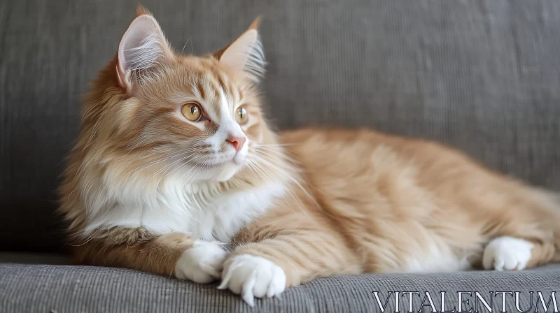 Ginger and White Cat Relaxing on Couch AI Image