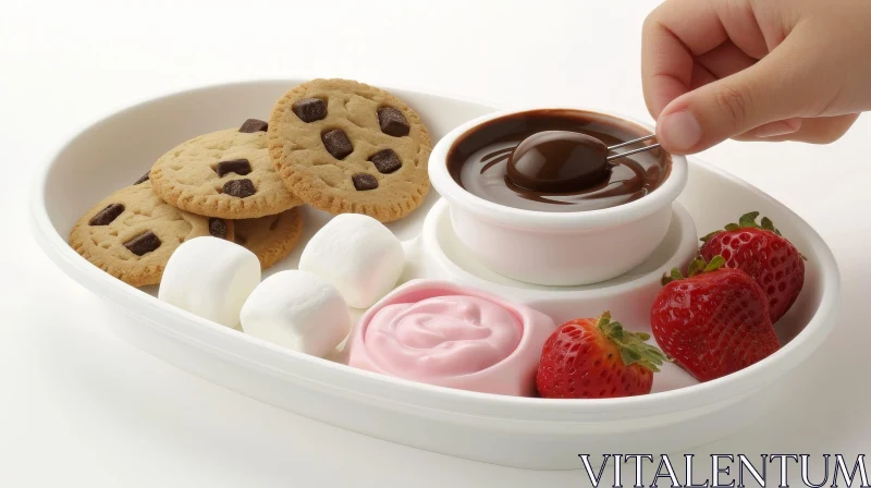 Delicious Chocolate Fondue Set with Cookies, Strawberries, and Dip AI Image