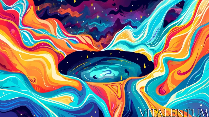 Enigmatic Abstract Painting with Vibrant Colors and Black Hole AI Image