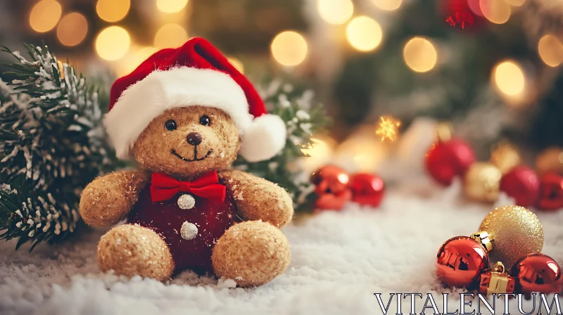 Christmas Teddy Bear with Ornaments AI Image