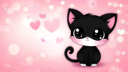 Cute Kawaii Black and White Cat Illustration