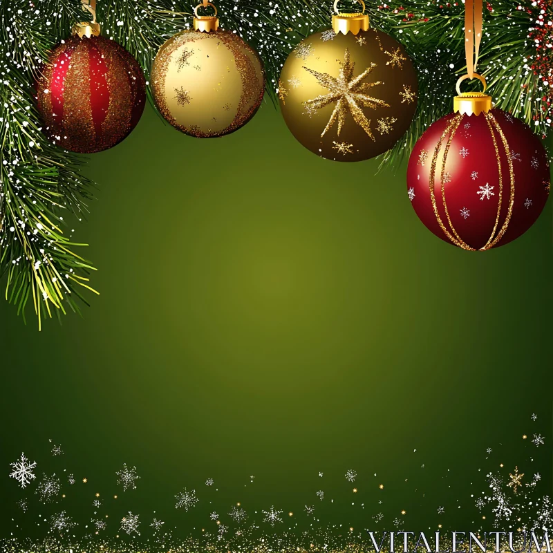 Holiday Decorations with Red and Gold Baubles AI Image