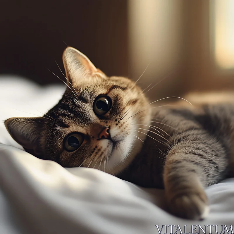 Cute Cat Lying on Bed AI Image