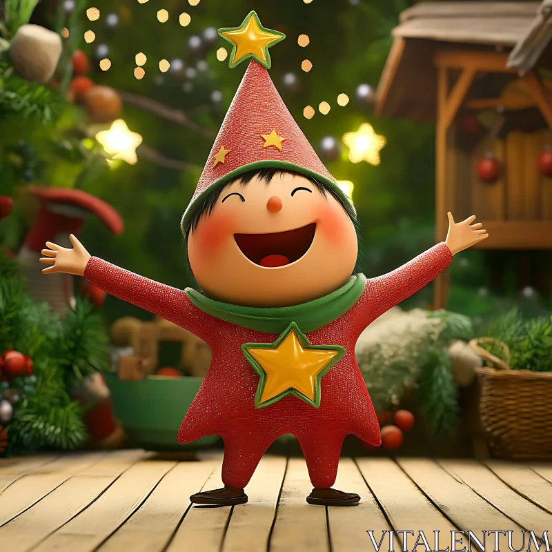 Joyful Holiday Character Amidst Christmas Decorations AI Image