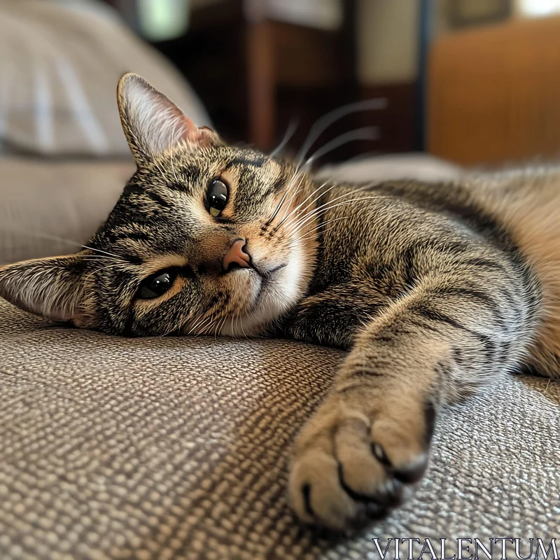 Relaxed Domestic Cat Close-Up AI Image