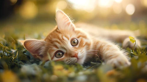 Playful Orange Tabby Kitten in Sunlit Nature