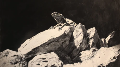 High Contrast Lizard Art on Rocky Background