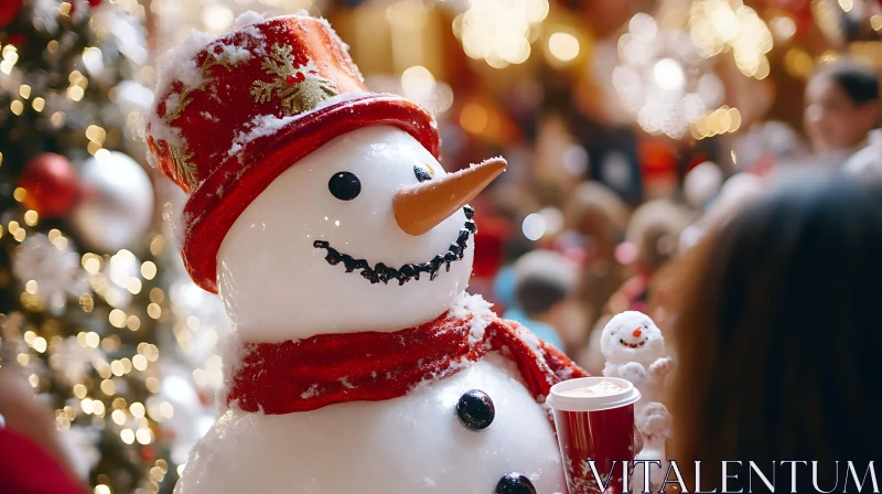 Festive Snowman with Red Hat and Scarf AI Image