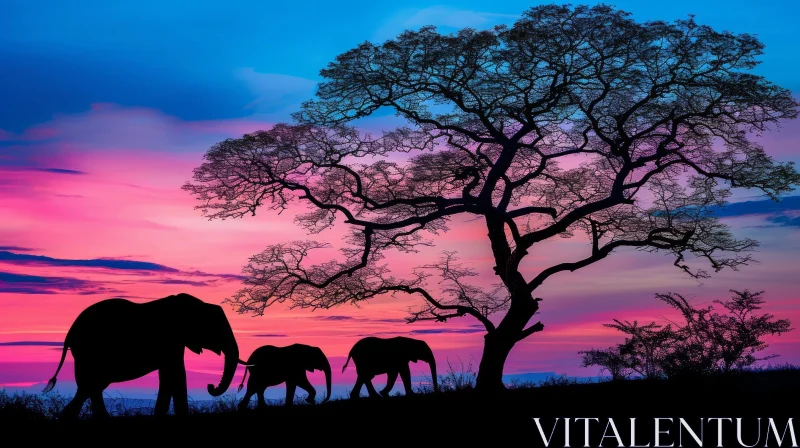 African Savanna Sunset: Serene Landscape with Elephants AI Image