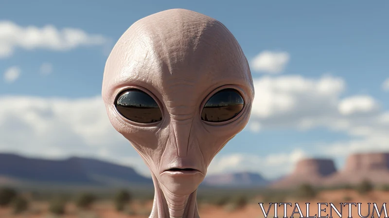 Alien Head Render in Desert Landscape AI Image