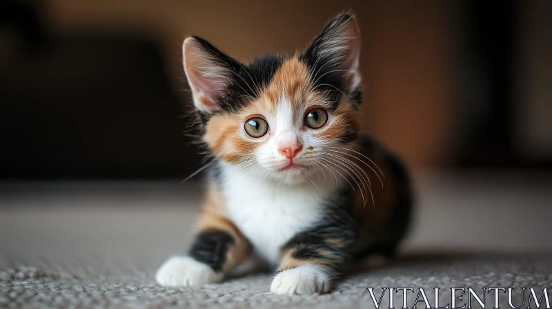 Cute Calico Kitten Close-Up AI Image