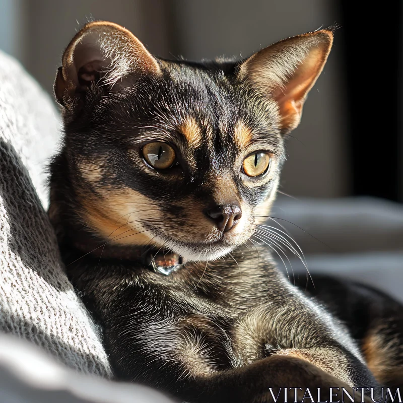 Brindle Pattern Cat Relaxing in Sunlight AI Image