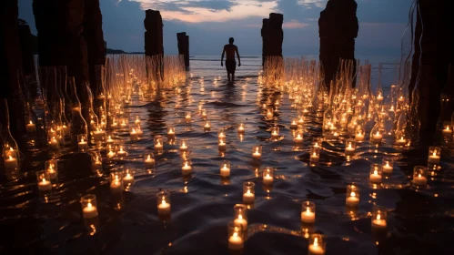 Candlelit Contemplation by the Ocean - Ecological Art