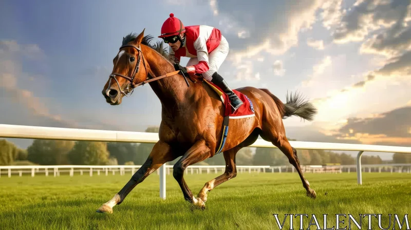 Captivating Horse Racing Image with Precisionism Influence AI Image