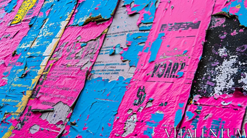 Close-Up of Torn and Peeling Wall with Colorful Posters AI Image