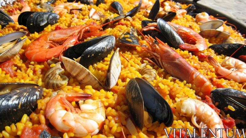 Delicious Traditional Spanish Paella with Seafood and Vegetables AI Image