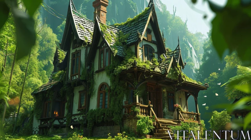 Enchanting Fairytale Cottage in a Lush Forest AI Image
