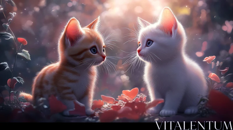 Charming Kittens Among Blossoms AI Image