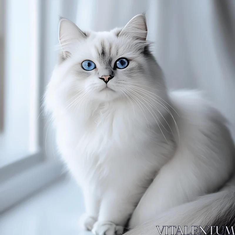 Elegant White Cat with Striking Blue Eyes AI Image