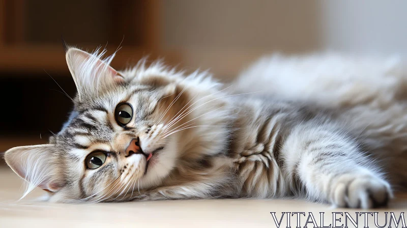 Serene Fluffy Cat Close-Up AI Image